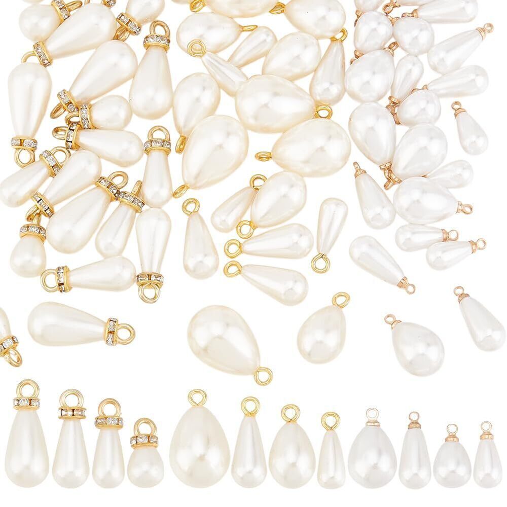9523 4 Sizes 72pcs Teardrop Pearl Pendants 3 Styles Waterdrop Pearl